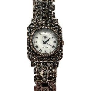 Vintage Marcasite Silver Analog Bracelet Watch .927